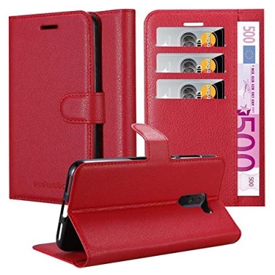 Abbildung von Cadorabo Hülle kompatibel mit Xiaomi Pocophone F1 Handyhülle aus Kunst Leder Flip Klappbare Stoßfeste Magnetische [Standfunktion] [Kartenfächern] Cover für Tasche in Rot