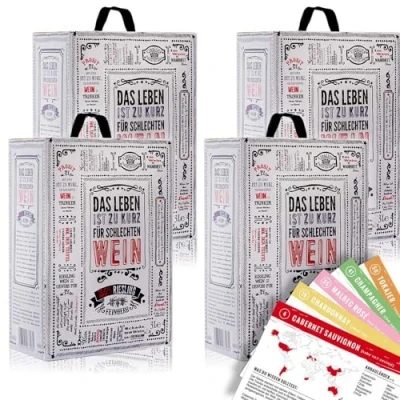 Abbildung von Riesling QbA, feinherb, Bag in Box, sortenreines Weinpaket + VINOX Winecards (4x3,0l)