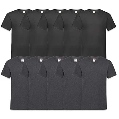 Abbildung von Fruit of the Loom 10 T Shirts V Neck M L XL XXL 3XL 4XL 5XL Ausschnitt Diverse Farben HL Kauf (XL, 5Schwarz5DarkHeather)