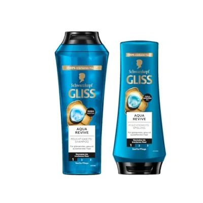 Abbildung von Gliss Shampoo Aqua Revive (250 ml), Haarshampoo mit Hyaluron und Meeresalgen, Feuchtigkeitsshampoo &amp; Spülung (200 Haarspülung Komplex Meeresalge