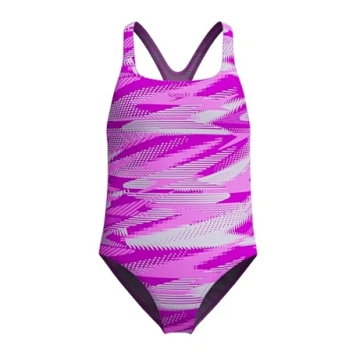 Abbildung von Speedo Hyperboom Allover Medalist Swimsuit Quick Drying Fitness Chlorine Resistant Badeanzug für Mädchen, Diva, 5 Years 6