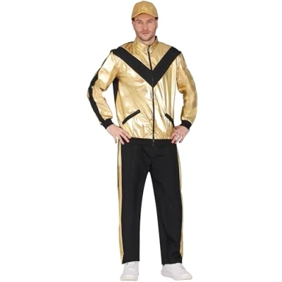 Abbildung von FIESTAS GUIRCA Metallic Gold 80er Trainingsanzug Herren Glänzender Hip Hop 90er Trainingsanzug, Kostüm Retro Bad Taste Party Größe L 52 54