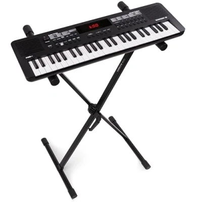 Abbildung von MAX Rhapsody49 Midi Keyboard Piano für Anfänger, 49 Tasten Kinder mit Ständer und Lautsprecher, LED Display, 80 Demo Songs, Lern Funktion, 300 Klangarten Rhythmen, E USB C