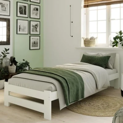 Abbildung von Home Collective Holzbett mit Lattenrost Modern Bett Kiefer Bettgestell Massivholzbett Klassisch (90x200, 120x200, 140x200, 160x200 cm), Einzelbett, Skandi Boho Landhaus Kopfteil mittel 90x200 cm weiß