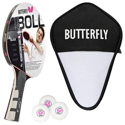 Abbildung von Butterfly 1x Timo Boll Black 85030 Tischtennisschläger + Hülle 3x 3*** Bälle