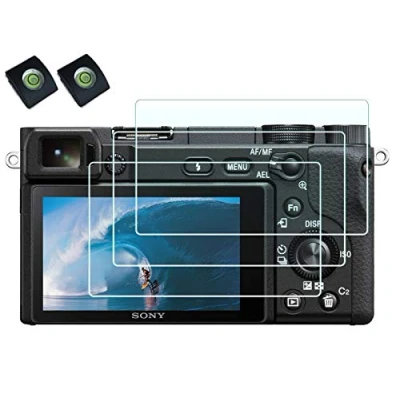 Abbildung von Displayschutz Displayschutzfolie für Sony Alpha 6400 6300 6000 5000 A6400 A6300 A6000 A5000 Kamera mit Blitzschuh Abdeckung, 0,3 mm High Definition 9H Härte LCD Glas Schutzhülle [3+2 Stück]