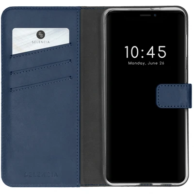 Abbildung von Apple iPhone 13 Pro Hülle Echtleder Selencia Klapphülle Handyhülle Blau