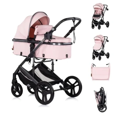 Abbildung von Chipolino Kinderwagen 2 in 1 Amore Getränkehalter Wickeltasche Fußabdeckung Korb, Farbe:pink