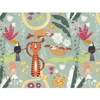 Abbildung von living walls Kindertapete &quot;The Wall&quot;, animal print Motiv gemustert, Fototapete Dschungel Tapete Tiere Bunt Orange Grün