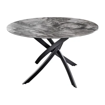 Abbildung von Riess Ambiente Runder Esstisch Alpine 120cm Taupe Keramik Marmor Design schwarzes Metallgestell Esszimmertisch Küchentisch Keramiktisch pflegeleicht