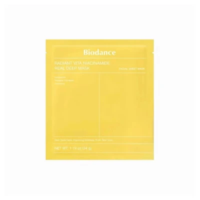 Abbildung von Biodance Gesichtsmaske Radiant Vita Niacinamide Real Deep mask 4er Pack vitamin hydrogel mit multi mix, hypoallergen, maske in zwei teilen, wird beim Tragen transparent