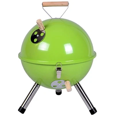 Abbildung von Nexos YG00263_G Mini Grill Kugelgrill Holzkohlegrill für Garten Terrasse Camping Festival Picknick BBQ Barbecue Ø 30 cm grün