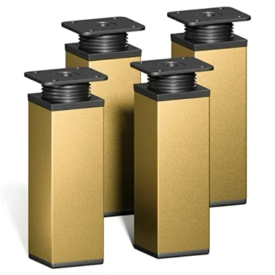 Abbildung von Sossai® Design Möbelfüße MFV1 höhenverstellbar 4er Set Vierkant Profil: 40 x mm Farbe: Gold Höhe: 120mm (+20mm) Hochwertige Holzschrauben inklusive