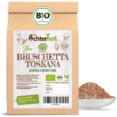 Abbildung von Bruschetta Toskana Gewürzzubereitung Bio 100g Gewürzmischung aus Tomatenchips, Salz, Knoblauch, Zwiebeln, Petersilie, Pfeffer, Basilikum, Oregano ideal für toskanische vom Achterhof