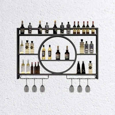 Abbildung von Weinregal Wand Metall mit Weinglashalter Flaschenregal Schmal Wine Rack Weinhalter Bar Regal Weinflaschenhalter Wandregal Küche Weinschrank Deko für Esszimmer Home Schwarz/Gold ( Co