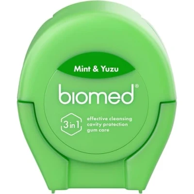 Abbildung von Biomed Zahnseide 50m Vegane Pflanzenwachsbeschichtung 100% recycelt, hergestellt in Italien Minze und Yuzu Geschmack