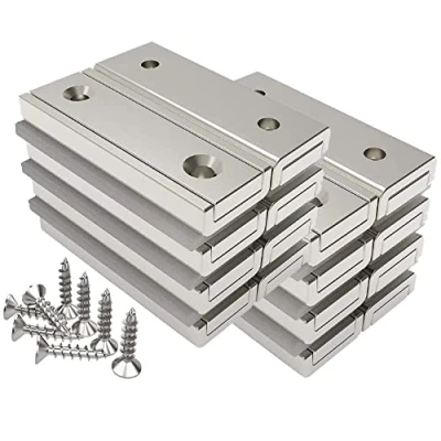 Abbildung von Magnetpro 16 Stück Rechteckmagnete 20 KG Kraft 40 x 13,5 5 mm mit Loch und Stahlkapsel, Haushalt Industrielle Topfmagnet Schrauben