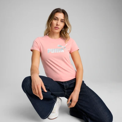 Abbildung von PUMA ESS Metallisch No. 1 Logo Tee Women, Kleidung, Rosa Fruit/Metallisch Silver, M