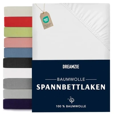 Abbildung von Dreamzie Spannbettlaken 70x160cm Baumwolle Oeko Tex Zertifiziert Weiß 100% Jersey Spannbetttuch 70x160