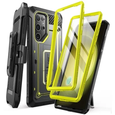 Abbildung von SupCase für Samsung Galaxy S24 Ultra Hülle Bumper Case mit 2 Vorderseite (ohne Displayschutz + Displayschutz) Outdoor Handyhülle Gürtelclip und Ständer [UBPro] Ultra, Gelb