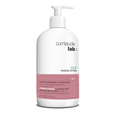 Abbildung von Cumlaude Lab Intimhygiene CLX, Reinigungslösung für Intimhygiene, Während Menstruation, Schwangerschaft, Nach Geburt, Hypoallergen, Seifen und Farbstofffrei, Gynäkologisch getestet 500 ml