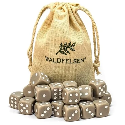 Abbildung von Waldfelsen 6, 12, 20, 30 oder 50 hochqualitative Würfel Standardgröße 16 mm Acrylwürfel Knobel Spielwürfel Dice 6 seitig sechsseitig Spielzubehör Set mit Stoffbeutel (Grau, 20 Stück)