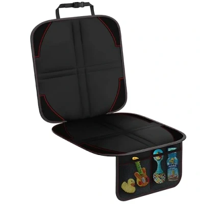 Abbildung von Retoo Kindersitzunterlage Sitzschoner Autositzschoner Auto Kindersitz Autositzauflage Universeller Sitzschutz Anti Rutsch wasserdichte 2 Netztaschen ISOfix Geeigneter Schwarz