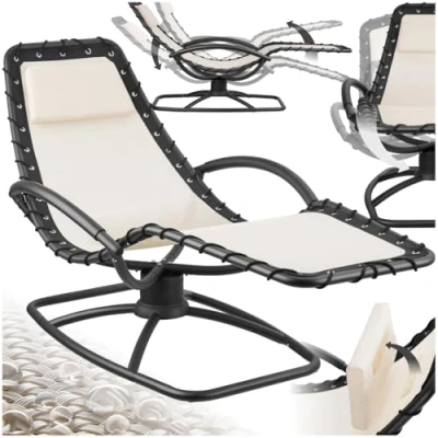 Abbildung von tectake® ergonomische Gartenliege, Sonnenliege, Lounge Möbel Outdoor, Liegestuhl, Relaxsessel mit Liegefunktion, Schaukelsessel für Terrasse, Balkon, Schaukelstuhl Outdoor Gartenmöbel beige