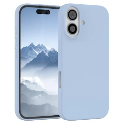 Abbildung von EAZY CASE Premium Silikon Handyhülle kompatibel mit iPhone 16 Slimcover Kameraschutz und Innenfutter, Silikonhülle, Schutzhülle, Bumper, Handy Case, Hülle, Softcase, Hell Blau