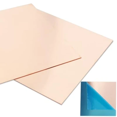 Abbildung von 2 Stück 99,9%+ reines Kupferblech, 15,2 x cm, 18 Gauge (1 mm) Dicke, keine Kratzer, folienbefestigte Kupferplatten
