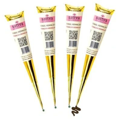 Abbildung von Sattva Ayurveda Natürliche Braune Henna Farbe Perfekt für Designs Sommersprossen Effekt ohne Ammoniak, PPD Kegel 4 à 30g