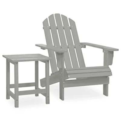 Abbildung von vidaXL Tannenholz Massiv Adirondack Gartenstuhl mit Tisch Beistelltisch Deckchair Stuhl Sessel Gartensessel Holzstuhl Terrassenstuhl Gartenmöbel Grau