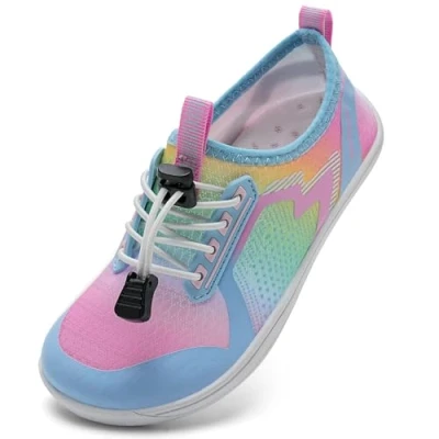 Abbildung von IceUnicorn Barfussschuhe Kinder Breite Badeschuhe Junge Mädchen Strandschuhe Aquaschuhe Barfußschuhe rutschfest Wasserschuhe(Mehrfarbig, 27EU Weit)