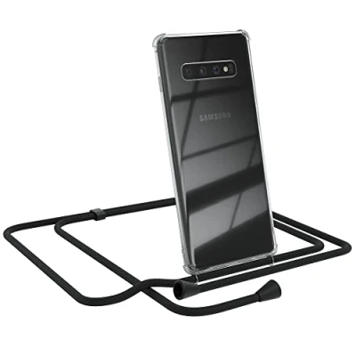 Abbildung von EAZY CASE Handykette kompatibel mit Samsung Galaxy S10 Plus Handyhülle Umhängeband, Handykordel Schutzhülle, Silikonhülle, Hülle, Stylische Kette, Schwarz Clips