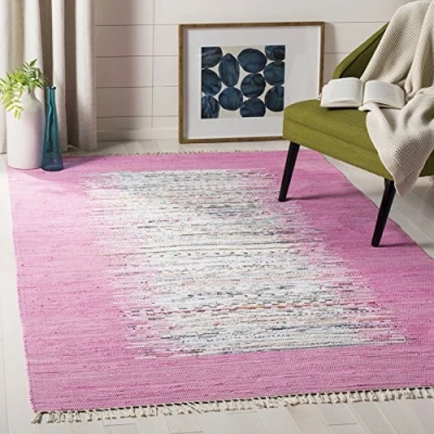Abbildung von SAFAVIEH Modern Teppich für Wohnzimmer, Esszimmer, Schlafzimmer Montauk Collection, Kurzer Flor, Elfenbein und Rosa, 122 X 183 cm