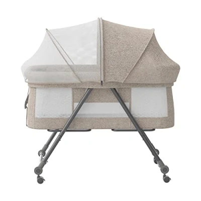 Abbildung von UBRAVOO Faltbares beistellbett Baby, Grab and go Baby Bett mit Matratze I Rollen Reisetasche Moskitonetz, Kinderreisebett Kinderbett Zustellbett für Neugeborene, Bravo Pro, Khaki