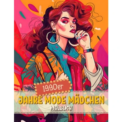 Abbildung von 1990er Jahre Mode Mädchen Malbuch: 90er Vintage Retro Stil Aktivitätsbuch Malvorlagen Für Erwachsene, Jugendliche Und Kinder Lustige ... Männer, Frauen Senioren