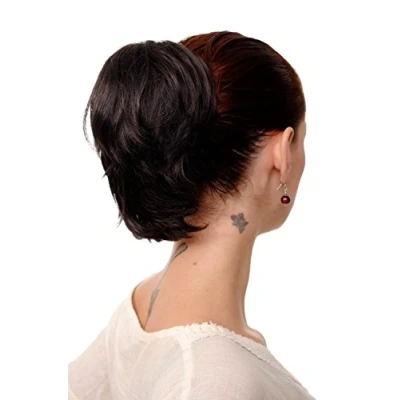 Abbildung von WIG ME UP Haarteil Zopf Extension Braun dunkelbraun kurz wilder Look Befestigung mit Butterfly Klammer 20 cm T6545 3