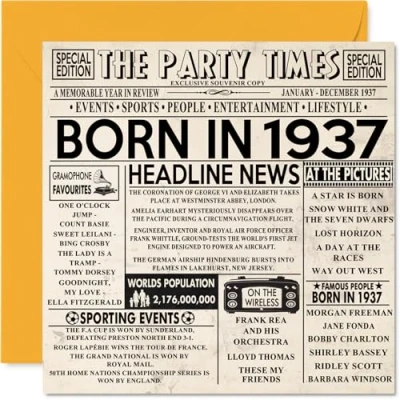 Abbildung von Geburtstagskarte zum 88. Geburtstag für Männer und Frauen, Zeitung &quot;Born in 4,922.5 cm Happy 88 Großvater, Oma, Vintage, Retro, Back 1938, 145 mm x mm, 87.