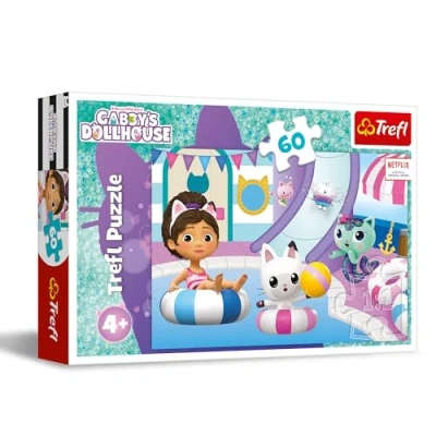 Abbildung von Trefl Gabby&#039;s Dollhouse, Gabby im Schwimmbad Puzzle 60 Elemente Buntes mit Helden der Fernsehserie, Kreative Unterhaltung, Spiel für Kinder ab 4 Jahren