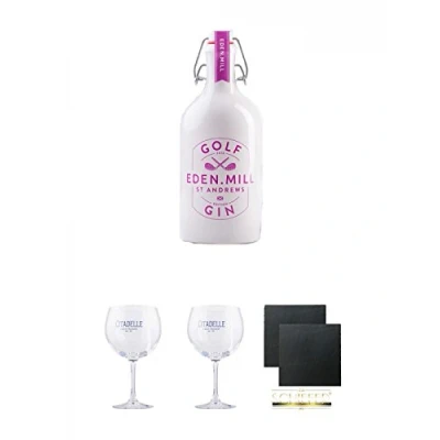 Abbildung von Eden Mill Golf GIN Schottland 0,5 Liter + Citadelle Ballon Glas 1 Stück Schiefer Glasuntersetzer eckig ca. 9,5 cm Ø 2
