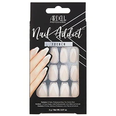 Abbildung von ARDELL Nail Addict Modern French Style 24 künstliche Nägel mit Kleber &amp; Feile für schöne Fingernägel zum Aufkleben Press On Nails, Klebenagel Set langen Tips, Fake Nails