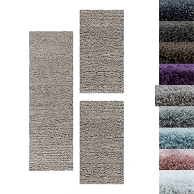 Abbildung von Hochflor Bettumrandung Unicolor Einfarbig SIMPEX24, Höhe 50 mm, (Bett Set, 3 tlg., Bettvorlage), Schlafzimmer Teppich Läufer Set teilig