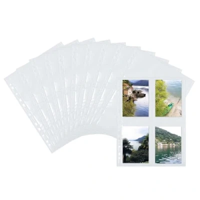 Abbildung von HERMA 7583 Fotohüllen für Ordner, 10 Stück, 9x13 cm, 4 Fächer geteilt, beidseitig bestückbare Fotophan Fotosichthüllen Sammelhüllen Postkartenhüllen Prospekthüllen mit Eurolochung, weiß