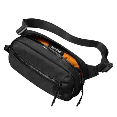 Abbildung von tomtoc X Pac Bauchtasche für Herren Damen, 1,5 Liter Klein Travel Sling Bag Brusttasche Gürteltasche Schultertasche Umhängetasche mit RFID Schutz Wandern Reise Alltag, Schwarz