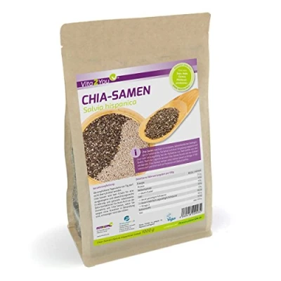Abbildung von Vita2You Chia Samen 1kg Zippbeutel 1er Pack (1000g) Salvia Hispanica Premium Qualität
