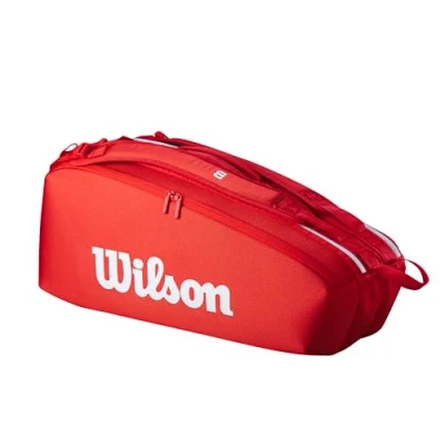 Abbildung von WILSON 2025 Super Tour Red Tennis Rucksack Rot/Weiß, Platz für bis zu 2 Schläger