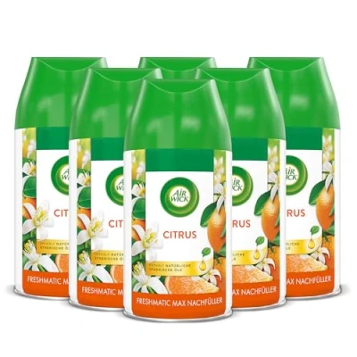 Abbildung von Air Wick Raumduft Nachfüllflasche Freshmatic Max Nachfüller Citrus 6 x 250ml (Jahresvorrat, St., Automatisches Duftspray), mit ätherischen Ölen