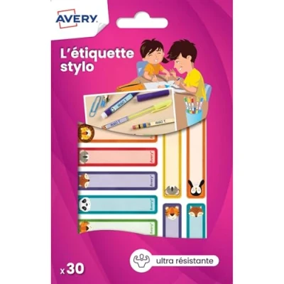 Abbildung von AVERY Beutel mit 30 Etiketten für Stifte, Tiermotive, Format 50 x 10 mm