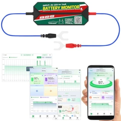 Abbildung von Lescars Batterie Monitor: Kfz Wächter, Standort Suche, Bluetooth, App, 6/12/24 V, IPX7 (Auto Batterietester, Batterietester Batterieprüfer, Akkuwächter)